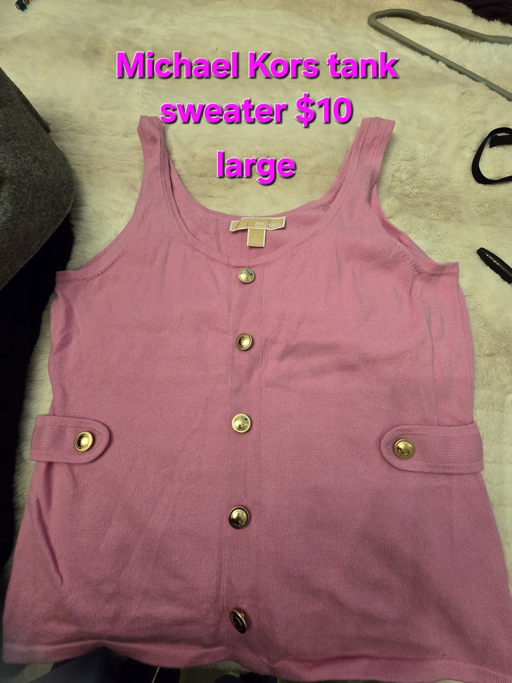 Michael Kors Pink Button-Front Tank Sweater